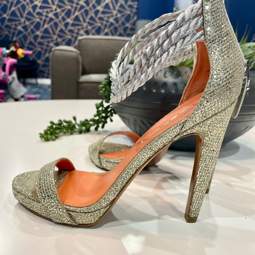 Dolce Vita platform sandals, shiny silver, 7.5